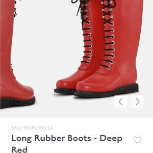Ilse Jacobsen Deep Red Lace-Up Rubber Boots